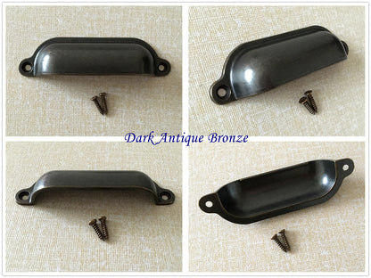 Cabinet Cup Pull Handle, 3.5" Center to Center, Front Screws, Multi Finishes