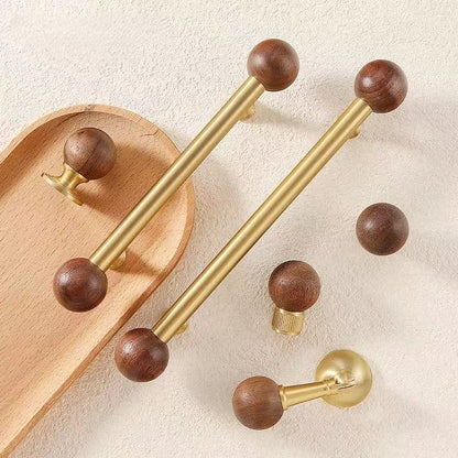 Walnut Brass Cabinet Handles Brushed Gold Drop Knob