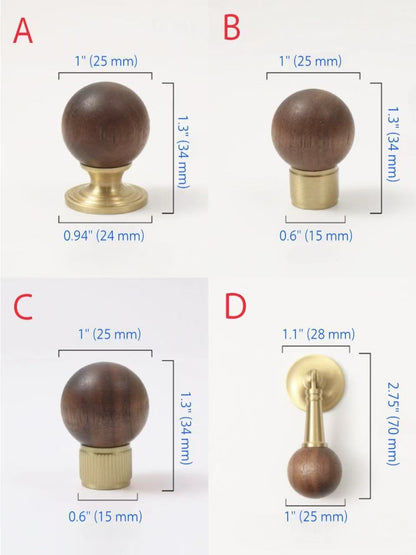 Walnut Brass Kitchen Cabinet Hardware Drop Pulls