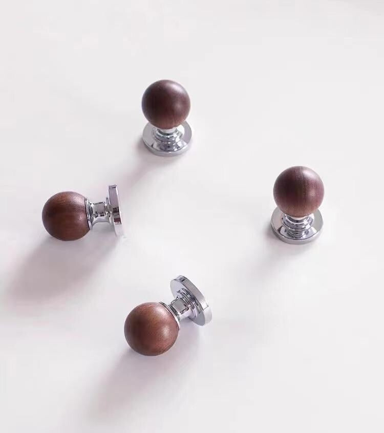 Walnut Drawer Knobs with Polished Chrome base