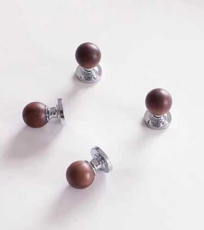 Walnut Drawer Knobs with Polished Chrome base