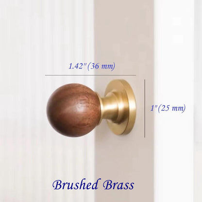 Wooden doorknob with brushed Brass Base