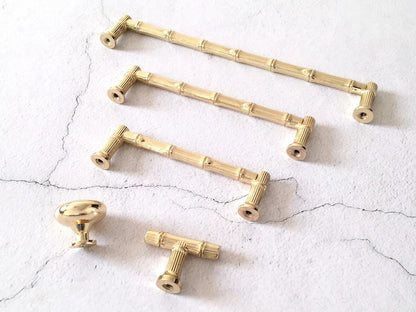 3.75" 5" 7.5"Bamboo Kitchen Cabinet Handles, Zinc Alloy, Polished Gold