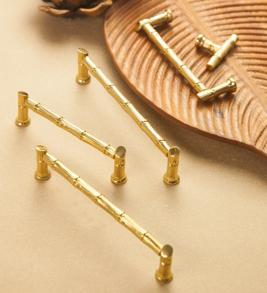 Polished Gold Bamboo Drawer Pulls, Kitchen Cabinet Hardware