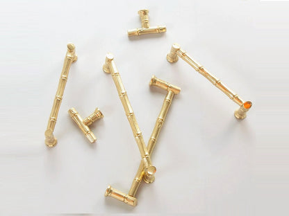Polished Gold Bamboo Drawer Pulls, Kitchen Cabinet Hardware