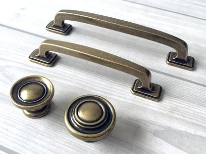 3.75" 5" Bronze Cabinet Handle & Knob, Rustic/Retro Kitchen Hardware