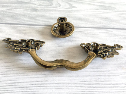 3-3/8" Victorian Leafy Drawer Pull Handle - Antique Bronze - LynnsHardware