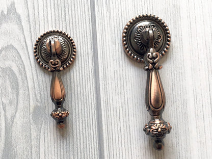 Vintage Style Pendant Cabinet Door Pull, Black Red Bronze