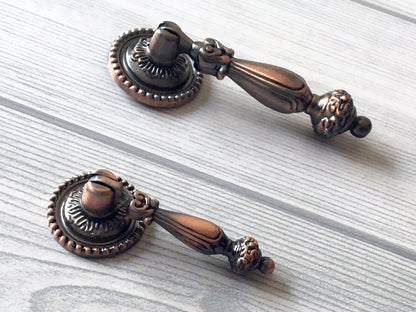 Vintage Style Pendant Cabinet Door Pull, Black Red Bronze