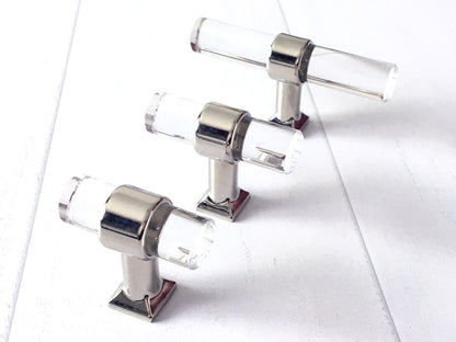 Acrylic Drawer Handles, Lucite Cabinet Pulls, Polished Chrome Silver, Minimalism Hardware