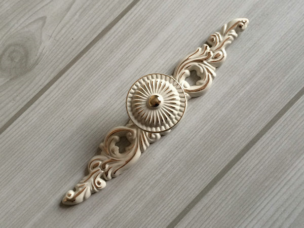 Shabby Chic Dresser Drawer Handle, Cabinet Swing Bail Pull, Creamy White Gold