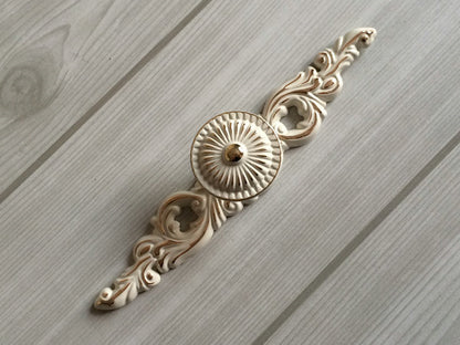 Shabby Chic Dresser Drawer Handle, Cabinet Swing Bail Pull, Creamy White Gold