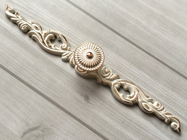 Shabby Chic Dresser Drawer Handle, Cabinet Swing Bail Pull, Creamy White Gold