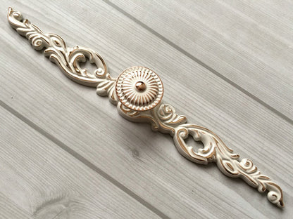 Shabby Chic Dresser Drawer Handle, Cabinet Swing Bail Pull, Creamy White Gold