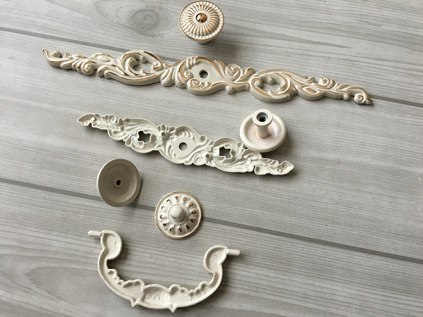 Shabby Chic Dresser Drawer Handle, Cabinet Swing Bail Pull, Creamy White Gold