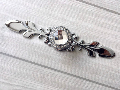 Glass Drawer Knobs with Backplate, Crystal Cabinet Hardware, Sparkle Clear Diamond