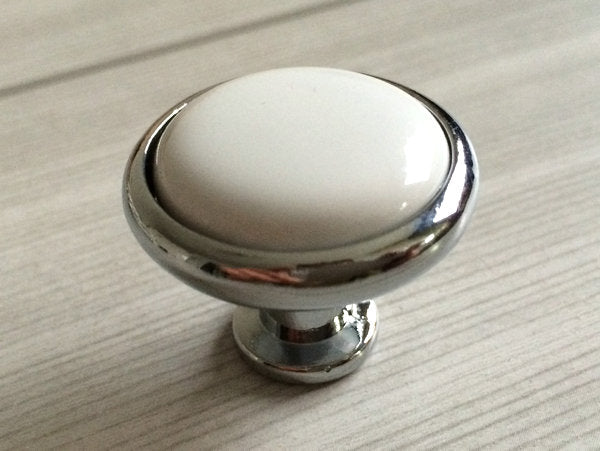 7.5" Kitchen Cabinet Pulls, Round Knobs, 192 mm Centers, Porcelain, White Bronze Chrome