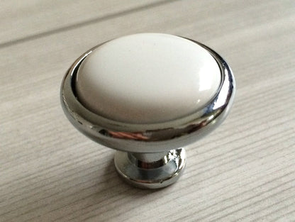 7.5" Kitchen Cabinet Pulls, Round Knobs, 192 mm Centers, Porcelain, White Bronze Chrome