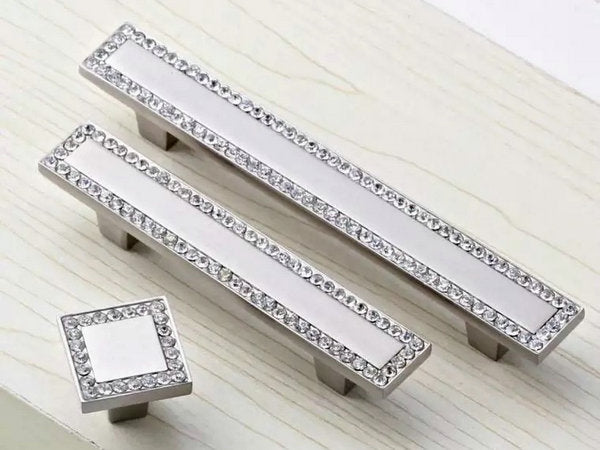 2.5" 3.75" Silver Crystal Drawer Pulls - Rhinestone Cabinet Knobs