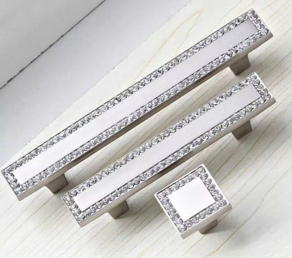 2.5" 3.75" Silver Crystal Drawer Pulls - Rhinestone Cabinet Knobs