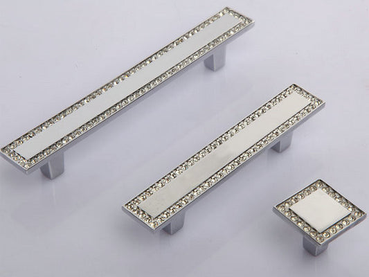 2.5" 3.75" Silver Crystal Drawer Pulls - Rhinestone Cabinet Knobs