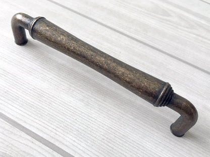 3.5" 3.75" 5" Farmhouse Drawer Handle, Rustic Cup Dresser Pull, Antique Bronze