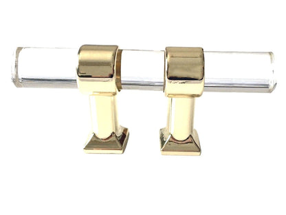Acrylic Drawer Handles, Lucite Cabinet Pulls, Polished Gold Clear, Kitchen Hardware