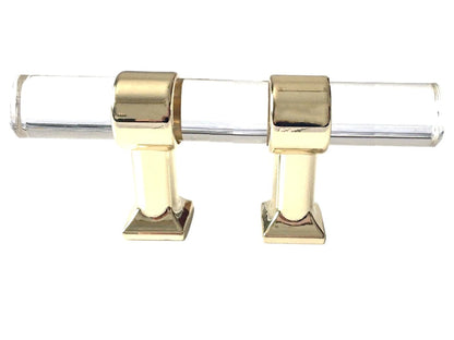 Acrylic Drawer Handles, Lucite Cabinet Pulls, Polished Gold Clear, Kitchen Hardware