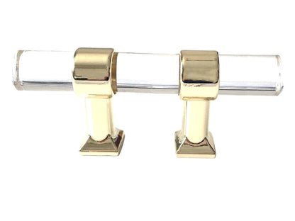 Acrylic Drawer Handles, Lucite Cabinet Pulls, Polished Gold Clear, Kitchen Hardware