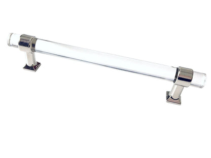 Acrylic Drawer Handles, Lucite Cabinet Pulls, Polished Chrome Silver, Minimalism Hardware