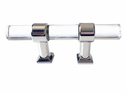 Acrylic Drawer Handles, Lucite Cabinet Pulls, Polished Chrome Silver, Minimalism Hardware