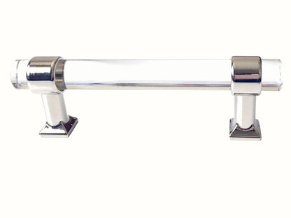 Acrylic Drawer Handles, Lucite Cabinet Pulls, Polished Chrome Silver, Minimalism Hardware