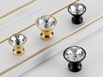 Crystal Glass Diamond Cut Drawer Pulls - Gold/Matte Black