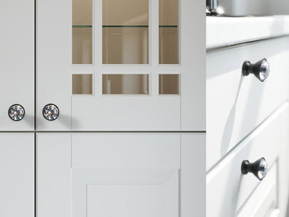 Crystal Glass Diamond Cut Drawer Pulls - Gold/Matte Black