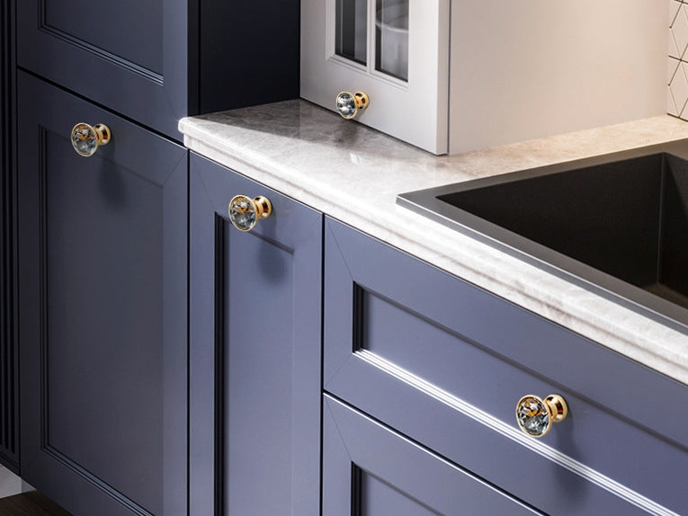 Crystal Glass Diamond Cut Drawer Pulls - Gold/Matte Black