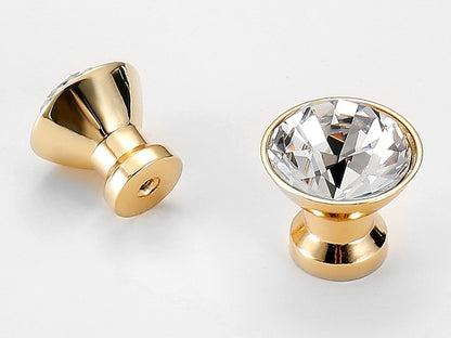 Crystal Glass Diamond Cut Drawer Pulls - Gold/Matte Black