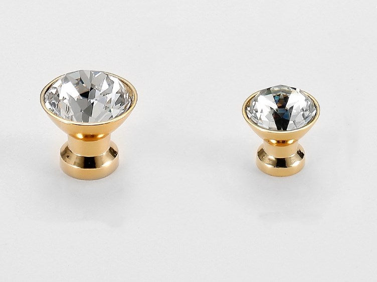 Crystal Glass Diamond Cut Drawer Pulls - Gold/Matte Black