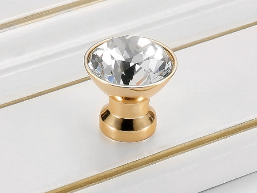 Crystal Glass Diamond Cut Drawer Pulls - Gold/Matte Black