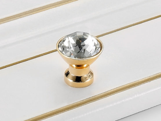 Crystal Glass Diamond Cut Drawer Pulls - Gold/Matte Black