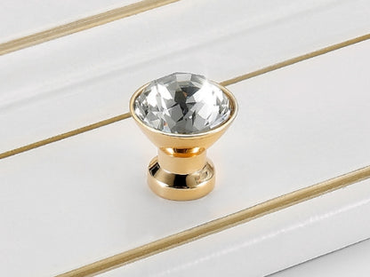 Crystal Glass Diamond Cut Drawer Pulls - Gold/Matte Black
