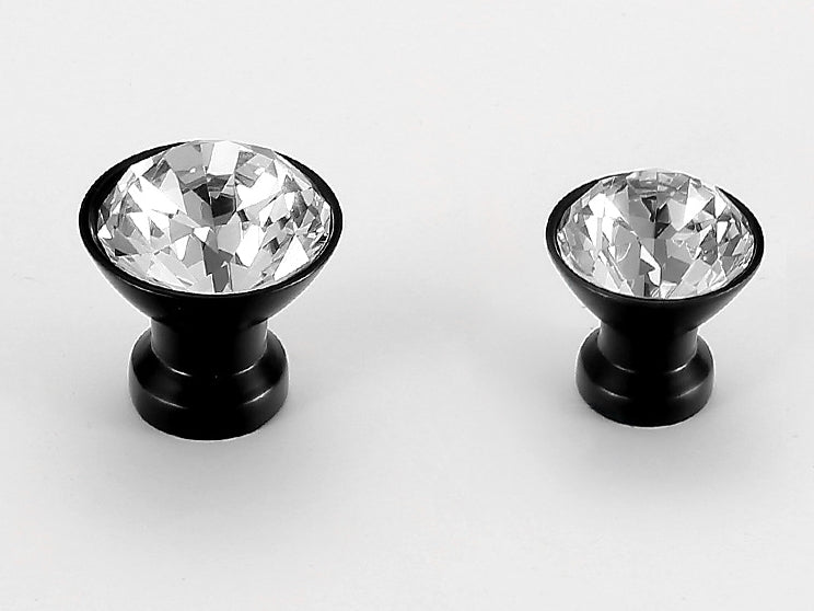 Crystal Glass Diamond Cut Drawer Pulls - Gold/Matte Black