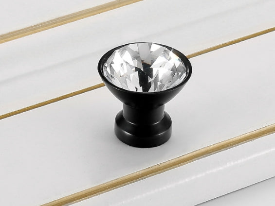 Crystal Glass Diamond Cut Drawer Pulls - Gold/Matte Black