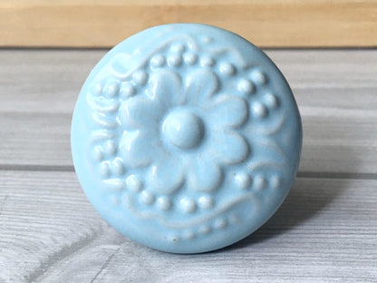 1.75" Dia Colorful Ceramic Cabinet Knob, Boho Drawer Pull, Beige Blue Brown Green Gray