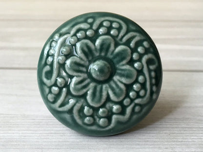 1.75" Dia Colorful Ceramic Cabinet Knob, Boho Drawer Pull, Beige Blue Brown Green Gray