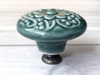 1.75" Dia Colorful Ceramic Cabinet Knob, Boho Drawer Pull, Beige Blue Brown Green Gray