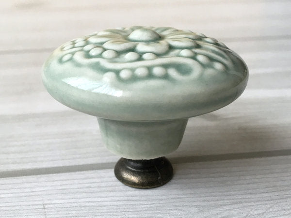 1.75" Dia Colorful Ceramic Cabinet Knob, Boho Drawer Pull, Beige Blue Brown Green Gray
