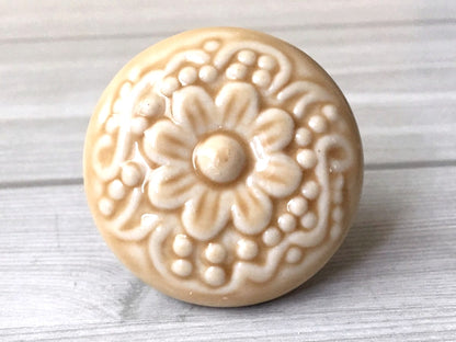 1.75" Dia Colorful Ceramic Cabinet Knob, Boho Drawer Pull, Beige Blue Brown Green Gray