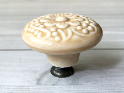 1.75" Dia Colorful Ceramic Cabinet Knob, Boho Drawer Pull, Beige Blue Brown Green Gray