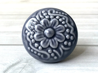 1.75" Dia Colorful Ceramic Cabinet Knob, Boho Drawer Pull, Beige Blue Brown Green Gray