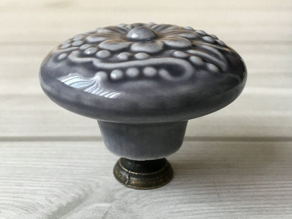 1.75" Dia Colorful Ceramic Cabinet Knob, Boho Drawer Pull, Beige Blue Brown Green Gray